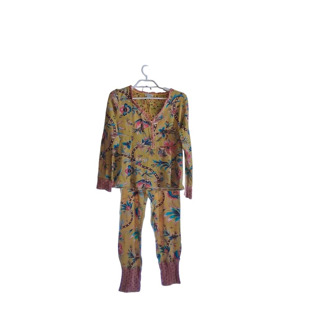 Sundance pajamas womens Small thermal knit floral gold pants top
